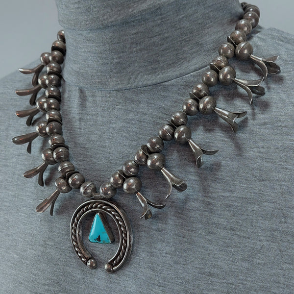 Old Pawn Turquoise &  Silver Squash Blossom Necklace