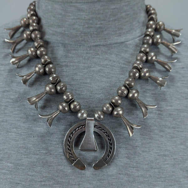 Old Pawn Turquoise &  Silver Squash Blossom Necklace
