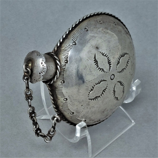 Old Pawn Navajo Silver Canteen with Great Stamp and Rope Work