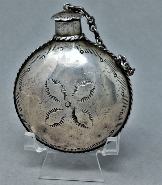 Old Pawn Navajo Silver Canteen with Great Stamp and Rope Work