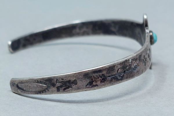 vintage Fred Harvey era Navajo Sterling Silver Turquoise Thunderbird  Cuff Bracelet