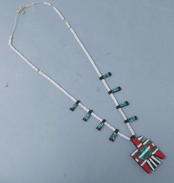 Vintage Santa Domingo Turquoise Inlay Thunderbird Necklace