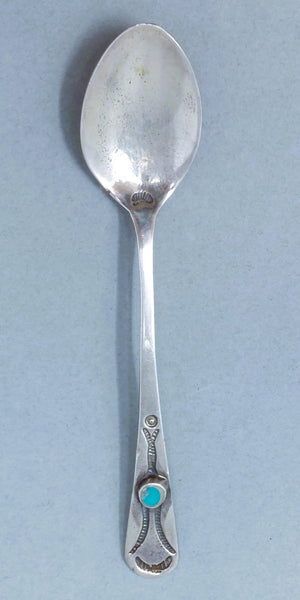 Navajo Antique Silver & Turquoise Demitasse Souvenir Spoon