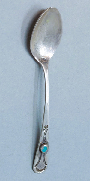 Navajo Antique Silver & Turquoise Demitasse Souvenir Spoon