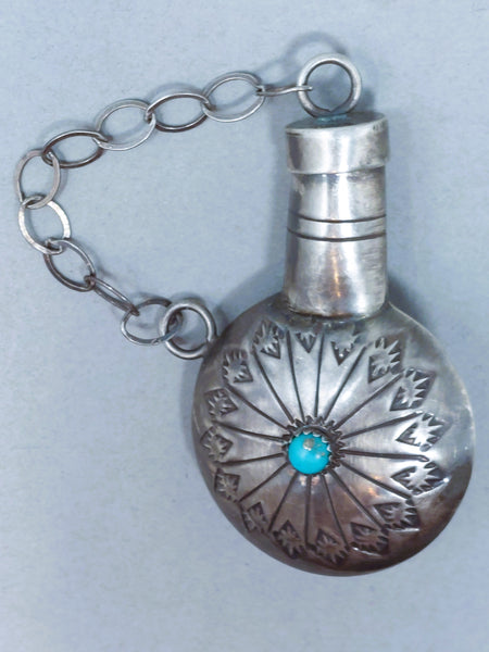 Small Navajo Sterling Silver Canteen With Turquoise