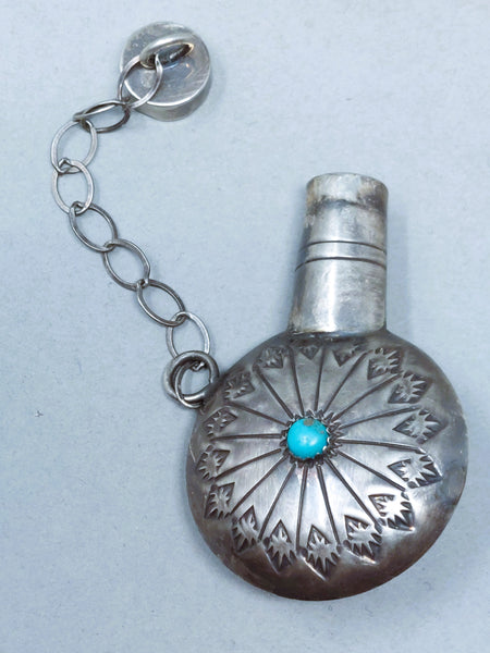 Small Navajo Sterling Silver Canteen With Turquoise