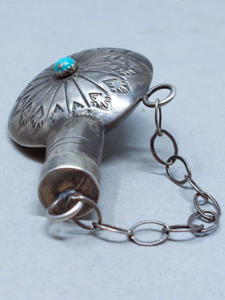 Small Navajo Sterling Silver Canteen With Turquoise