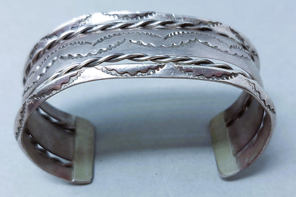 Navajo Sterling Silver Stamped & Braided Wire Cuff Bracelet