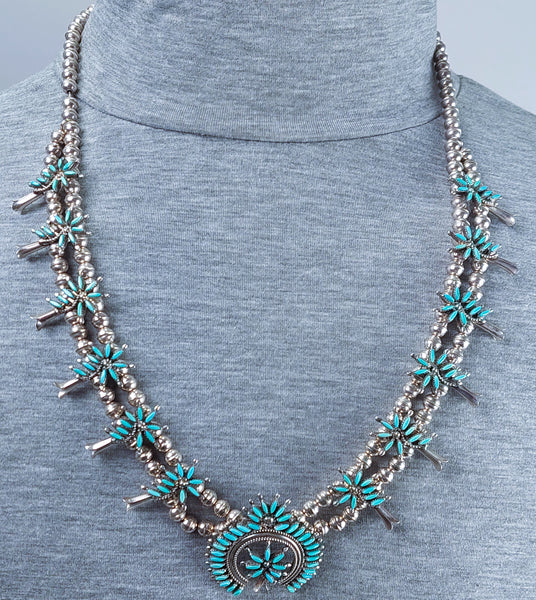 Small Zuni Petite Pt Floral Squash Blossom Necklace
