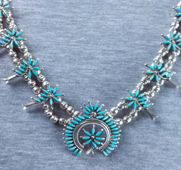 Small Zuni Petite Pt Floral Squash Blossom Necklace