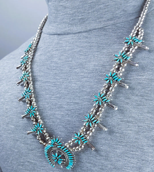 Small Zuni Petite Pt Floral Squash Blossom Necklace