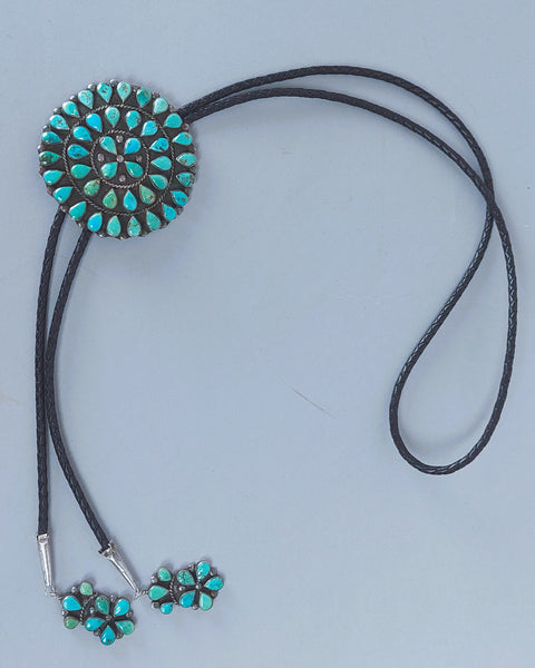 Zuni / Navajo Turquoise sterling silver Cluster Bolo Tie