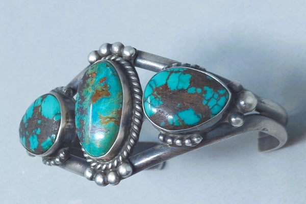 Navajo Sterling Silver & Turquoise 3 stone Cuff Bracelet