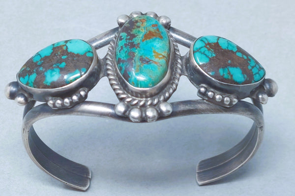 Navajo Sterling Silver & Turquoise 3 stone Cuff Bracelet