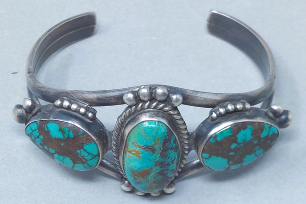 Navajo Sterling Silver & Turquoise 3 stone Cuff Bracelet