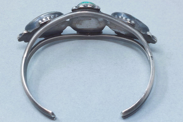 Navajo Sterling Silver & Turquoise 3 stone Cuff Bracelet