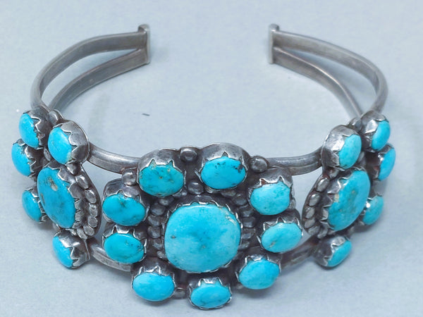 Navajo Sterling Silver & Turquoise Floral Cuff Bracelet