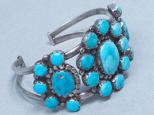 Navajo Sterling Silver & Turquoise Floral Cuff Bracelet