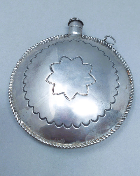 Large Navajo Sterling Silver Canteen With Turquoise