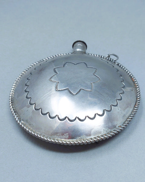 Large Navajo Sterling Silver Canteen With Turquoise