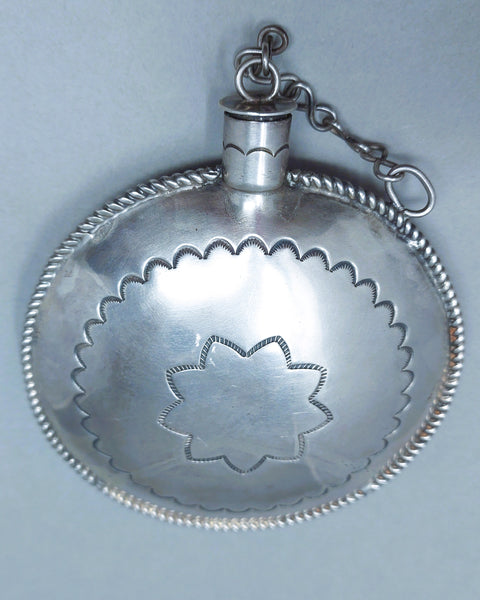 Large Navajo Sterling Silver Canteen With Turquoise