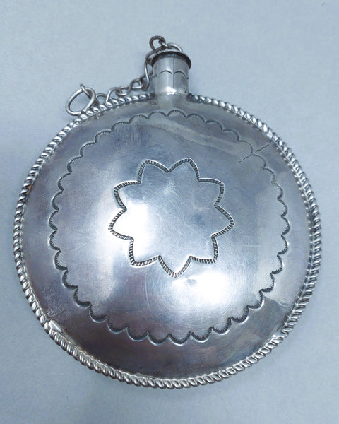 Large Navajo Sterling Silver Canteen With Turquoise