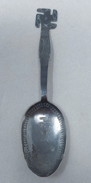 NAVAJO SILVER & TURQUOISE SOUVENIR SPOON WHIRLING LOGS Short