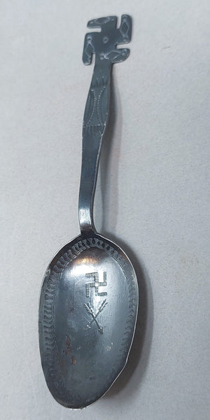 NAVAJO SILVER & TURQUOISE SOUVENIR SPOON WHIRLING LOGS Short