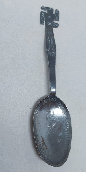 NAVAJO SILVER & TURQUOISE SOUVENIR SPOON WHIRLING LOGS Short