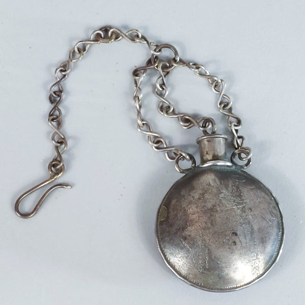 Early Navajo Sterling Silver Canteen Jack Rabbit & Elk Engraving