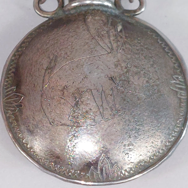 Early Navajo Sterling Silver Canteen Jack Rabbit & Elk Engraving