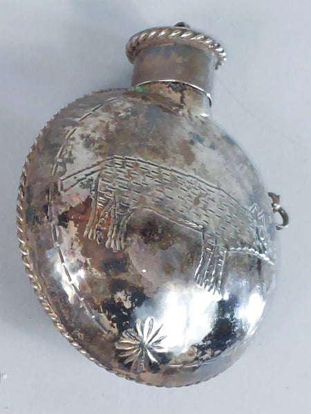 Navajo Sterling Silver Canteen with Wolf Engraving
