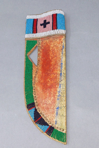 Northern Plains (Crow?) Red, Yellow & Blue Knife Sheath made from reused Painted Parfleche