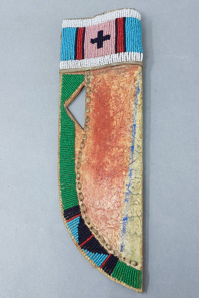 Northern Plains (Crow?) Red, Yellow & Blue Knife Sheath made from reused Painted Parfleche