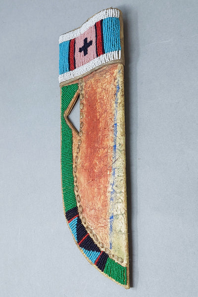 Northern Plains (Crow?) Red, Yellow & Blue Knife Sheath made from reused Painted Parfleche