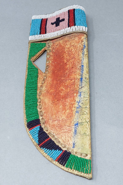 Northern Plains (Crow?) Red, Yellow & Blue Knife Sheath made from reused Painted Parfleche