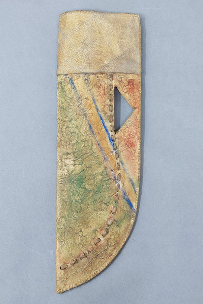 Northern Plains (Crow?) Red, Yellow & Blue Knife Sheath made from reused Painted Parfleche