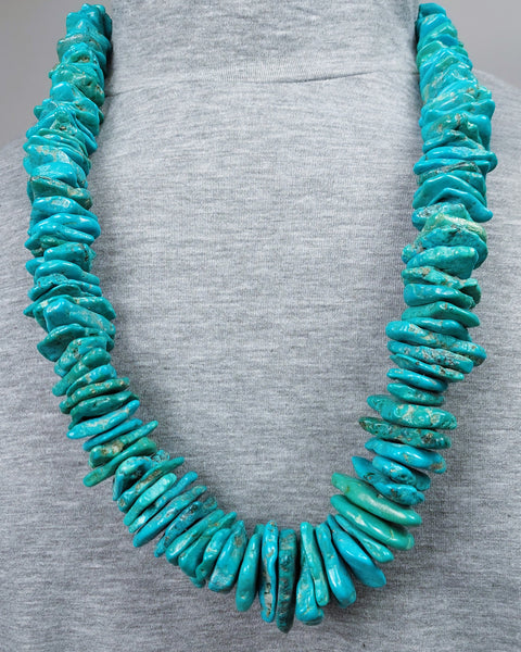 Large Heavy Turquoise Tab Necklace 30" Oal