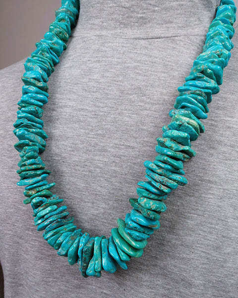 Large Heavy Turquoise Tab Necklace 30" Oal