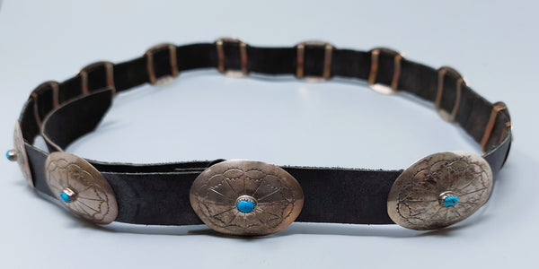 Southwestern Navajo wrought Sterling Silver  Concho Belt w/ Turquoise