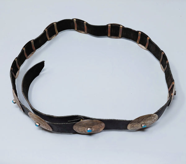 Southwestern Navajo wrought Sterling Silver  Concho Belt w/ Turquoise