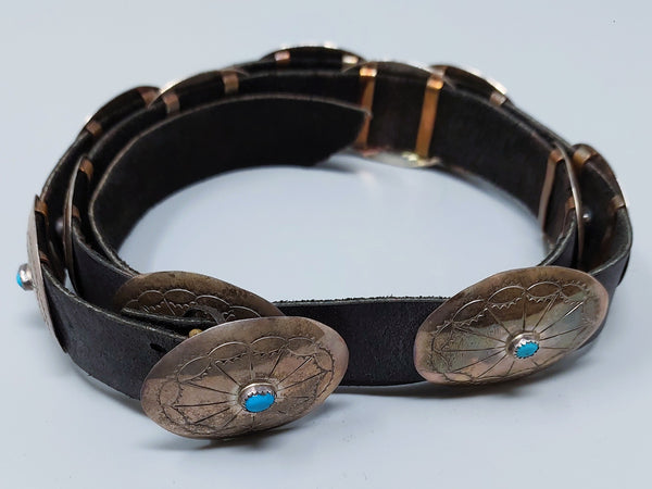 Southwestern Navajo wrought Sterling Silver  Concho Belt w/ Turquoise