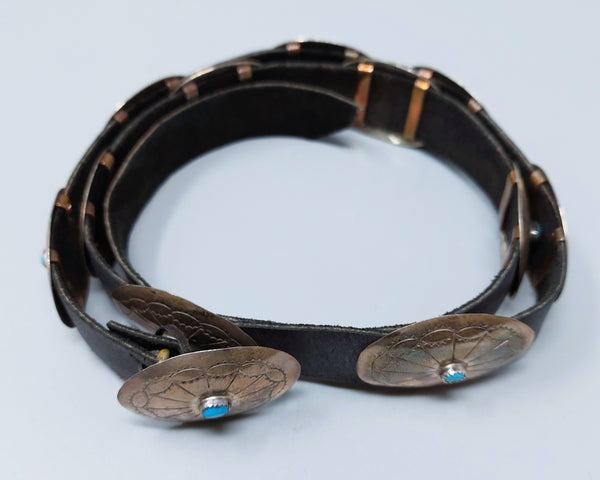 Southwestern Navajo wrought Sterling Silver  Concho Belt w/ Turquoise