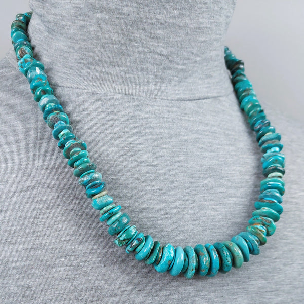 Turquoise Tab, Disc, and Chunk Necklace 25" Oal