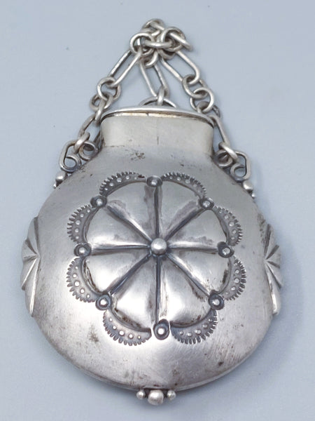 Early Small Navajo Silver Canteen Stamped Oval Mouth