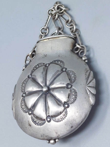 Early Small Navajo Silver Canteen Stamped Oval Mouth