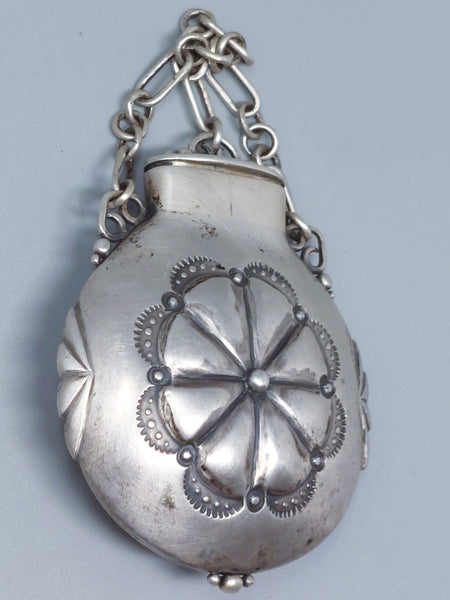 Early Small Navajo Silver Canteen Stamped Oval Mouth