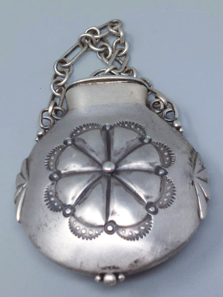 Early Small Navajo Silver Canteen Stamped Oval Mouth