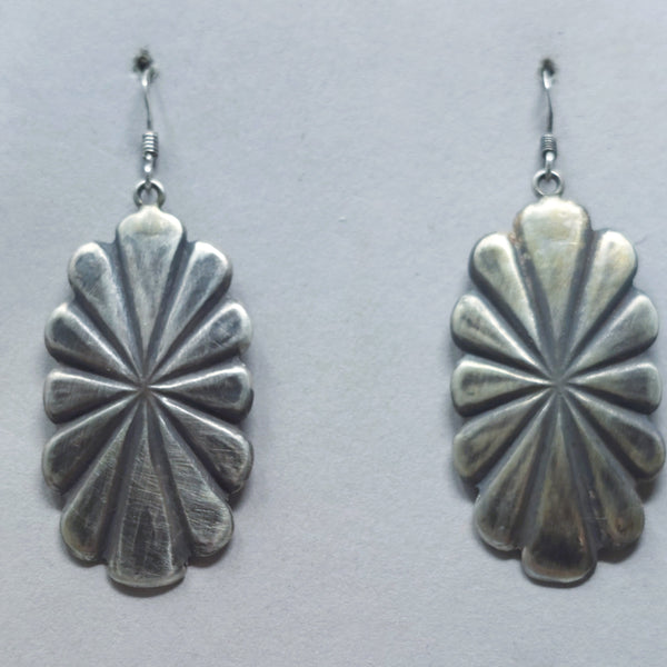 Navajo Sterling Silver Wrought Concho Dangle Earrings