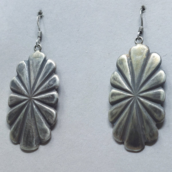 Navajo Sterling Silver Wrought Concho Dangle Earrings